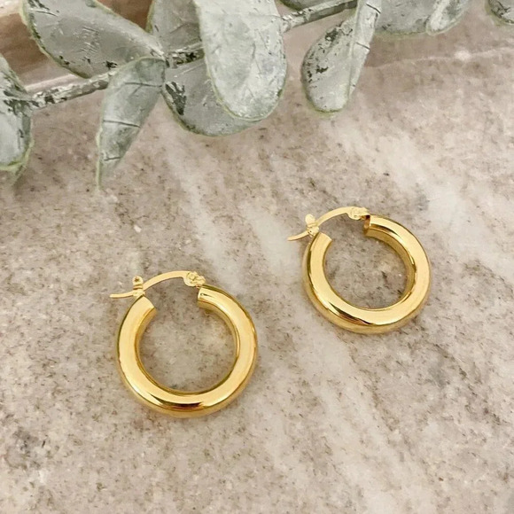 925 Sterling Silver Small Huggie Earrings Yellow Gold Huggie Hoops Small Hoops - Picture 3 of 6